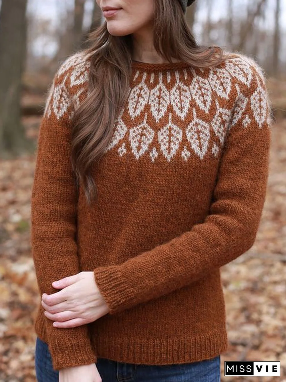 Printed Casual Crew Neck Sweater