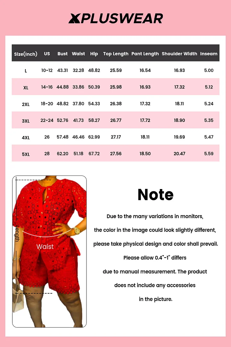 Plus Size Vacation Red Casual Round Neck Short Sleeve Pocket Two Piece Short Sets [Pre-Order]