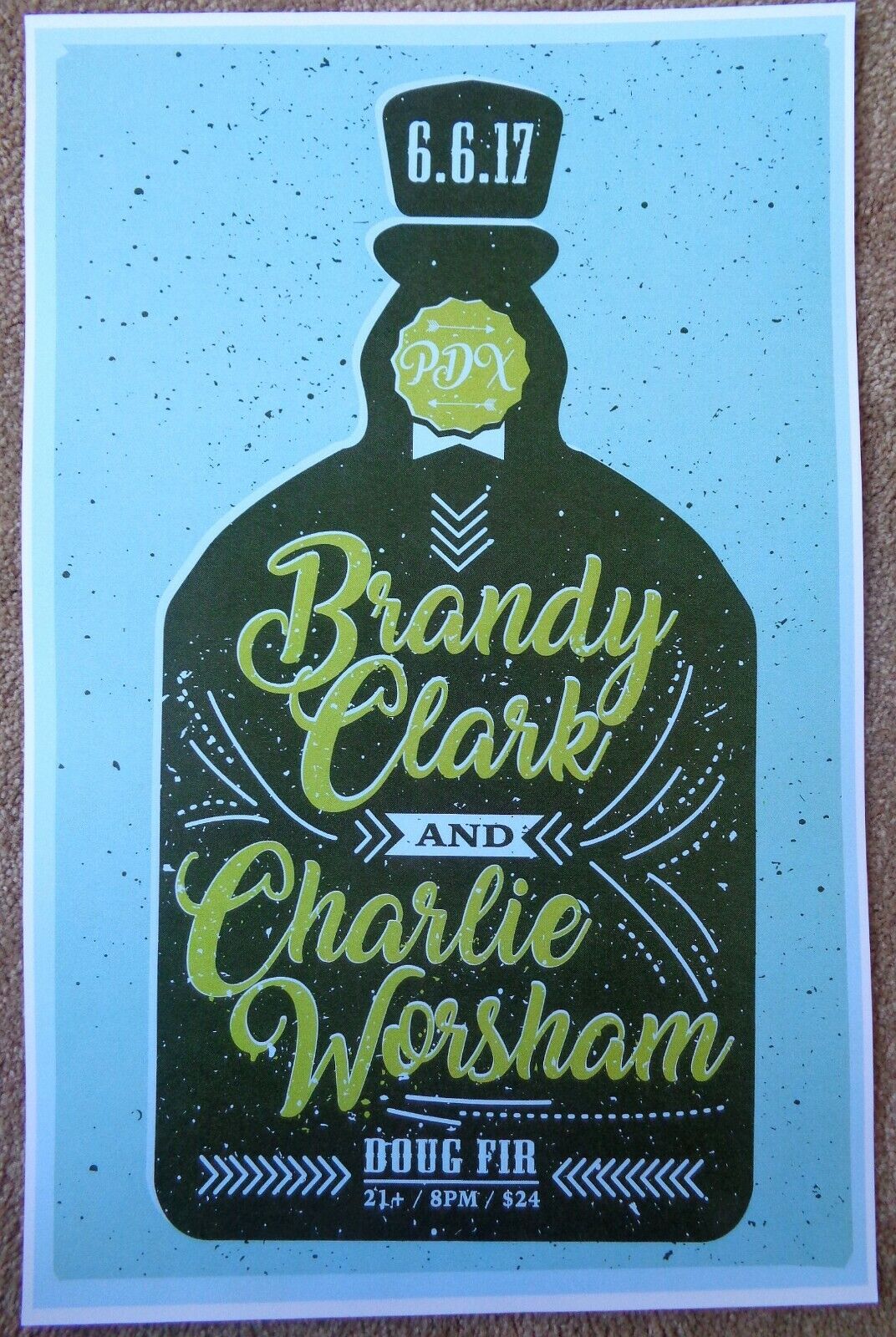 BRANDY CLARK / CHARLIE WORSHAM Gig POSTER 2017 Portland Oregon Concert