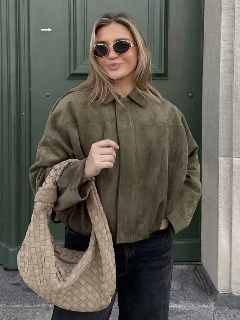 Nigikala Nigikala Spring And Autumn Pilot Jacket Bat Sleeve Zipper Loose Tuff-Sense Coat Women's Casual Jacket B6