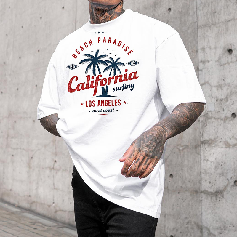 Letter Coconut Tree Printed Casual T-shirt