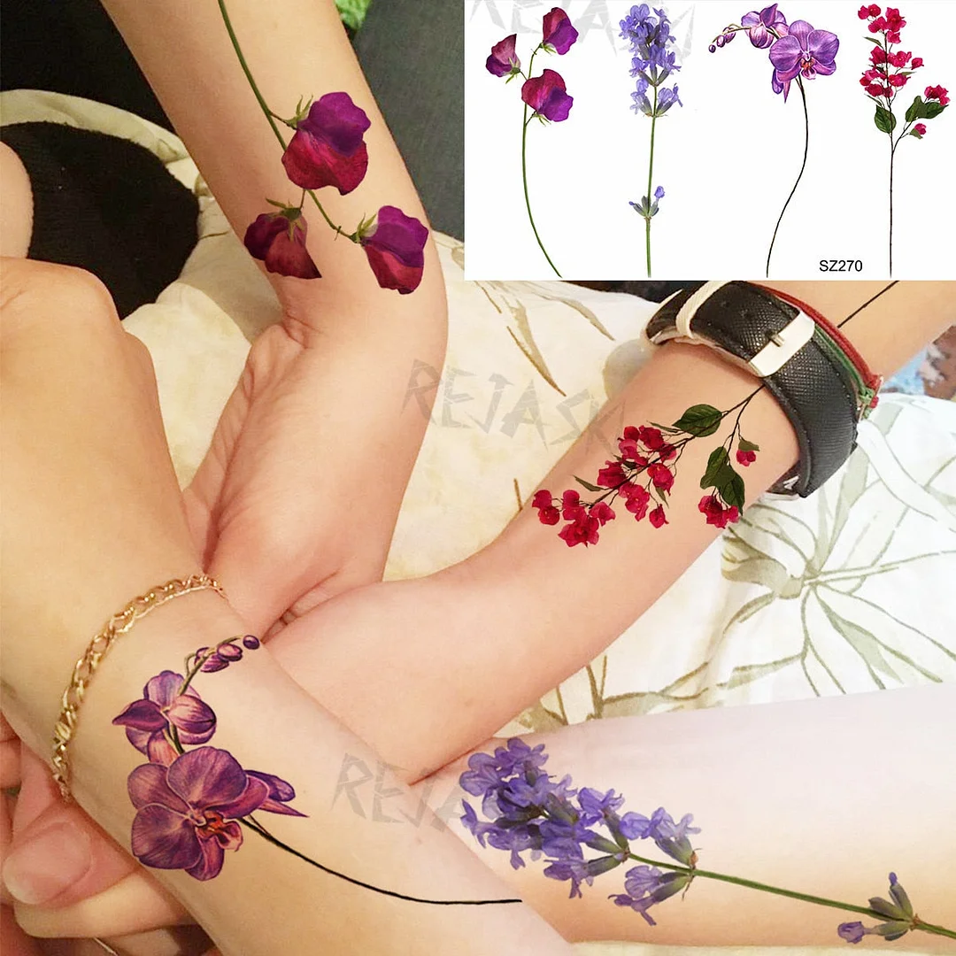 Colored Rose Fashion Feet Temporary Tattoos For Women Adult Hummingbird Sunflower Fake Tattoo Body Art Washable Tatoos Sticker