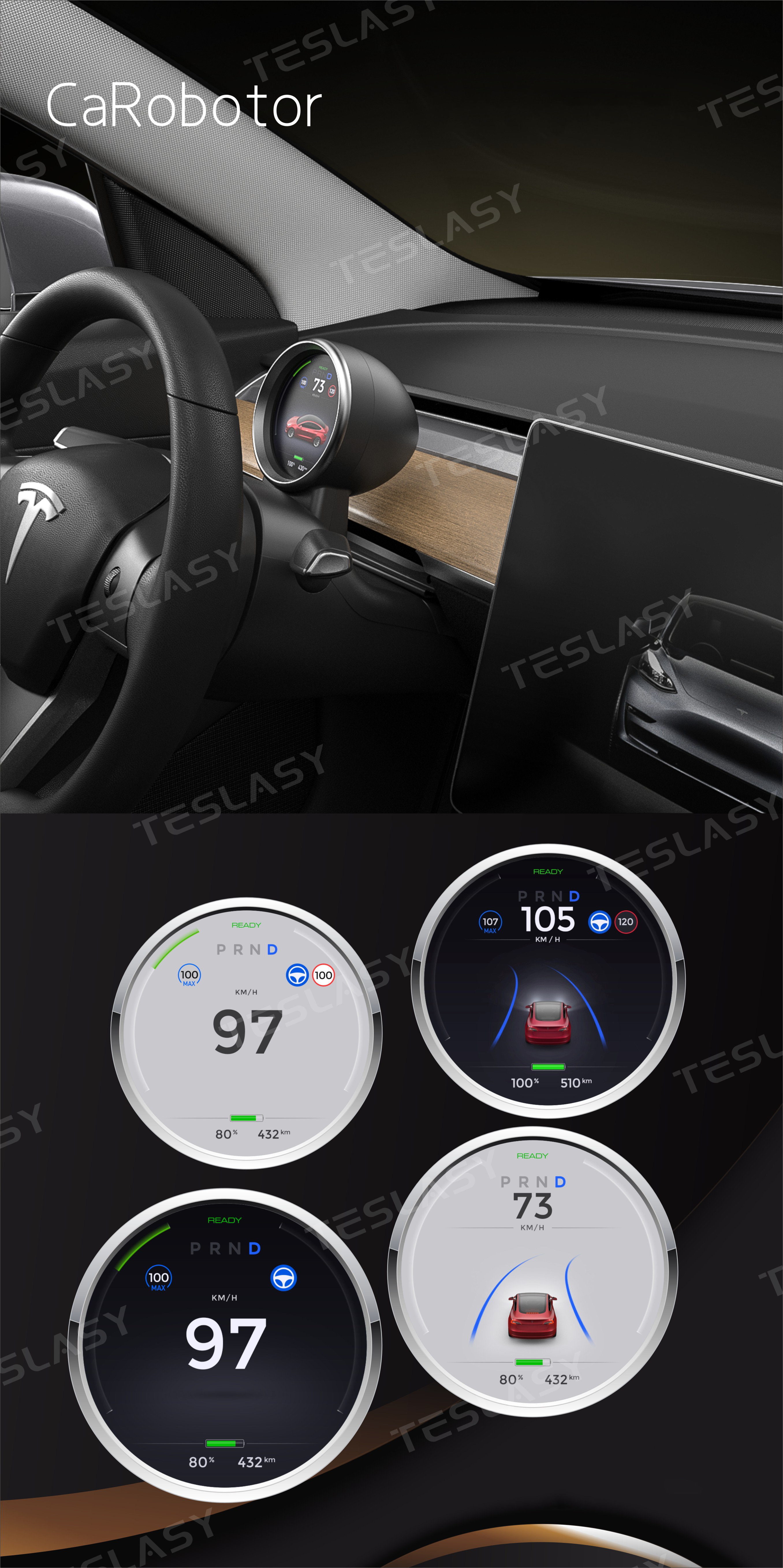 Tesla Model 3/Y CaRobotor Instrument Cluster Head Up Display