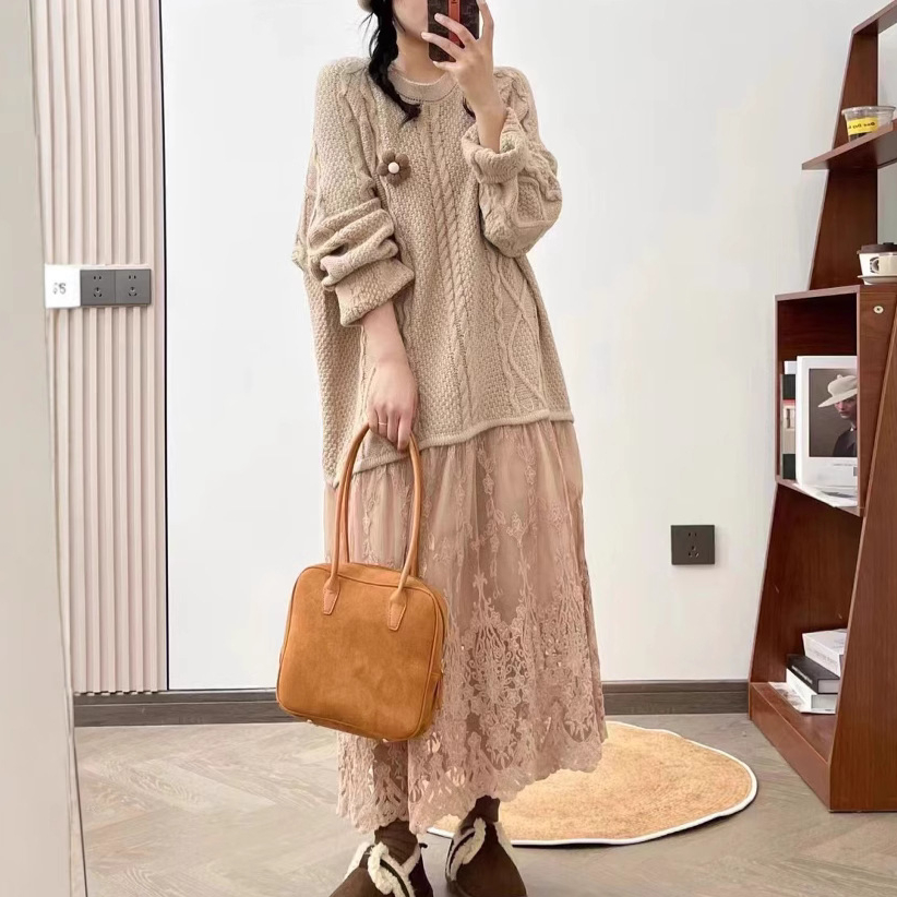 Chicfifth Sweater Women Winter Long Sleeve High Quality Autumn Vintage Top Knitted Cardigan Maxi Dress