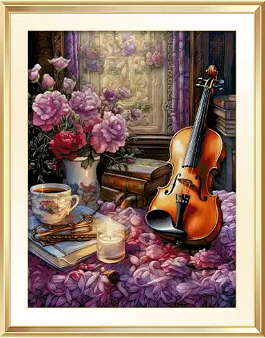 【KS Brand】Guitar Flower Full 16CT Pre-stamped Canvas(93*77cm) 117 Colors Cross Stitch