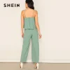 SHEIN Green Zip Back Overlap Wide Leg Spaghetti Strap Jumpsuit Women Summer Office Lady Mid Waist Elegant Glamorous Jumpsuits