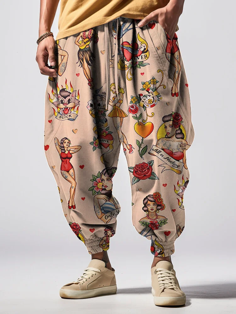 Men's Don't Gamble With Love Printed Loose Drawstring Waist Pocket Sweatpants