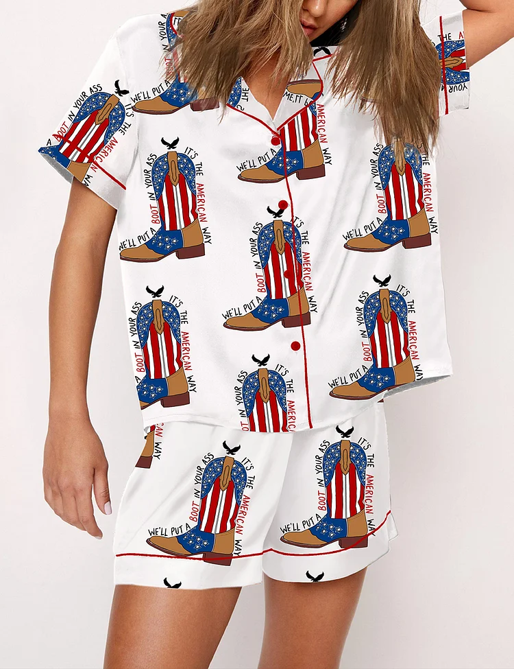 Women's Brought To You Courtesy Of The Red, White & Blue We&rsquo;ll Put A Boot In Your Print Pajama Set