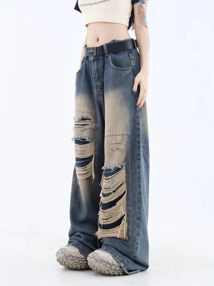 Brownm Dark Wash Distressed Jeans