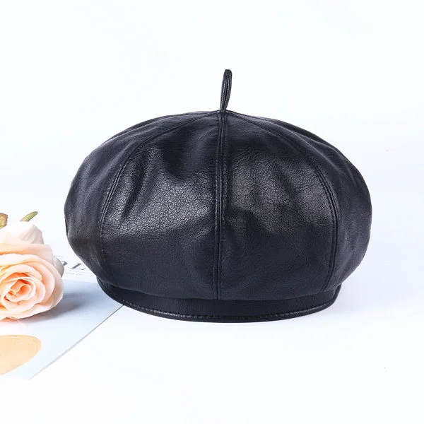 PU Solid Color French Beret Lady Cap