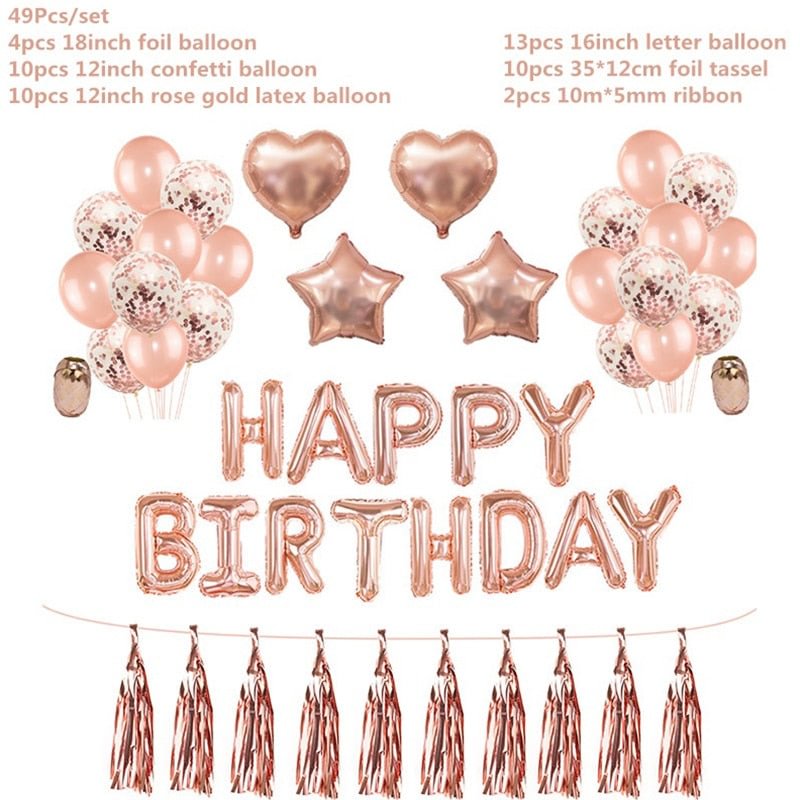 1Set Happy Birthday Decoration Balloons Rose Gold Letter Foil Ballons Kids Adult Birthday Party Decorations Globos Anniversary