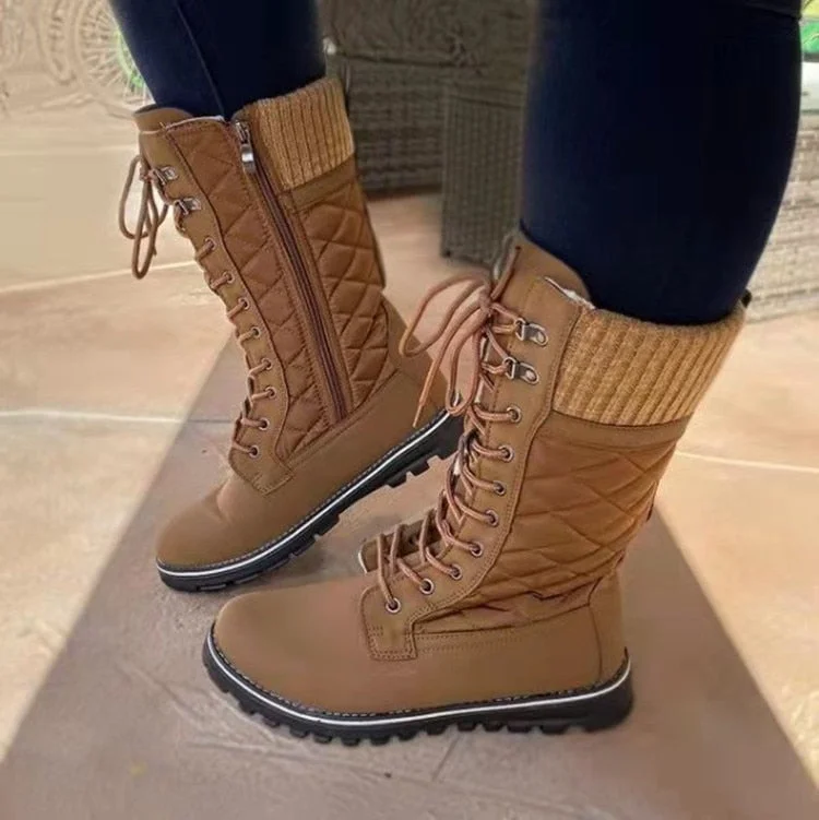 2021 New Women Big Size Winter Snow Boots Dark Colour Warm Fur Insole  Non-slip Outsole Zipper Upper Lace Up  Botas De Mujer