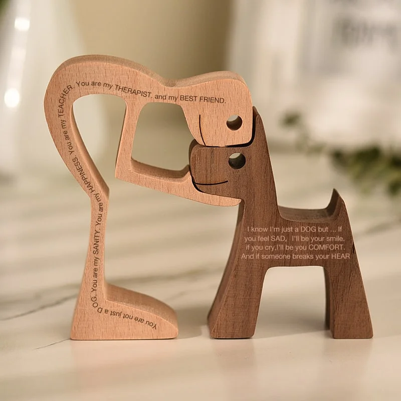 Family Puppy Wood Dog Craft Figurine Desktop Table Ornament Carving Model Creative Home Office Decoration Love Pet sculpture 515