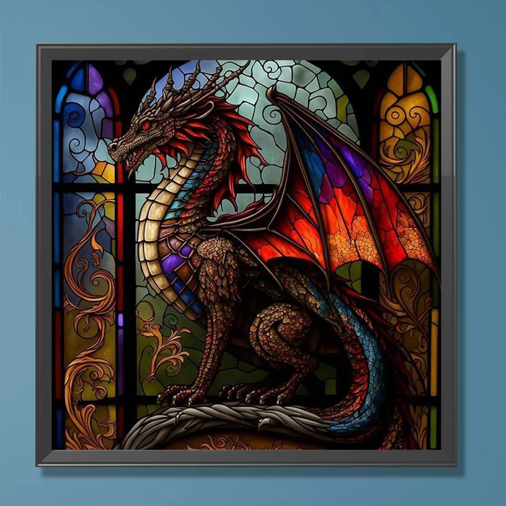 Diamond Painting - Full Round Drill - Stained Glass Dragon(30*30cm)