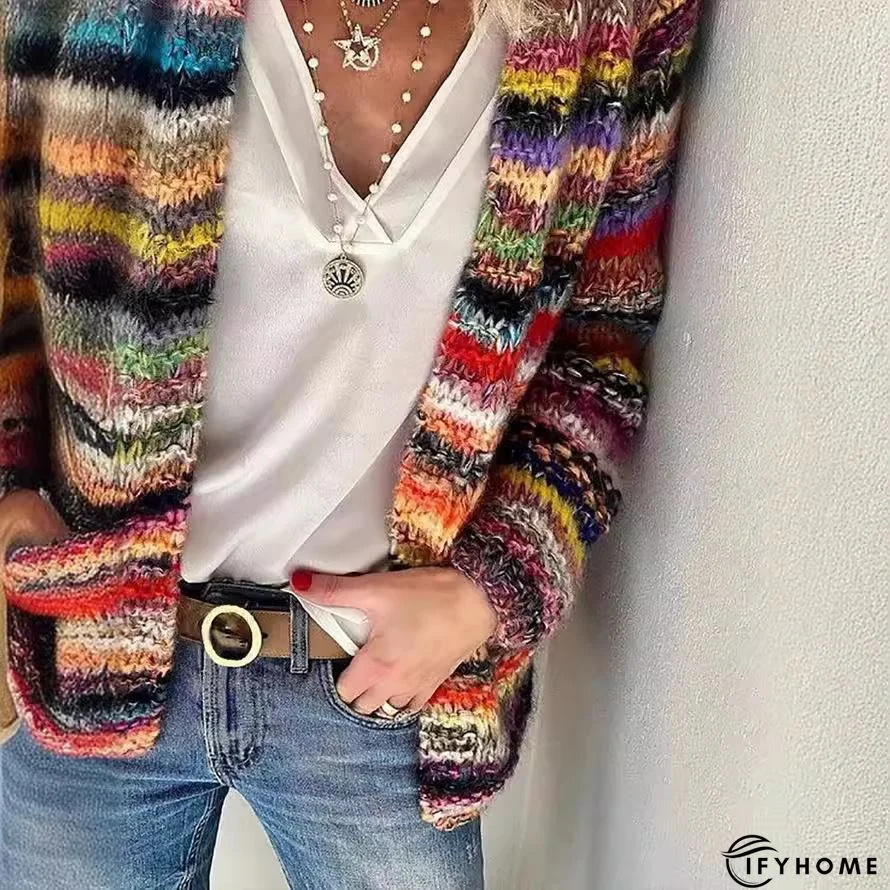 Striped Casual Knitted Cardigan | IFYHOME