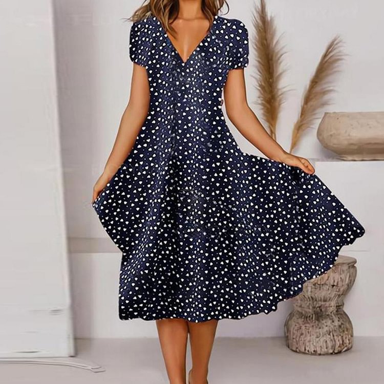 Elegant Print Short Sleeve Mini Dress