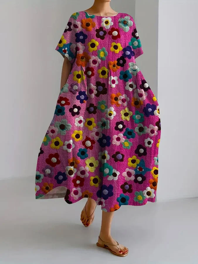 Women's Art Oil Painting Design Casual Loose Dress (With Pockets)