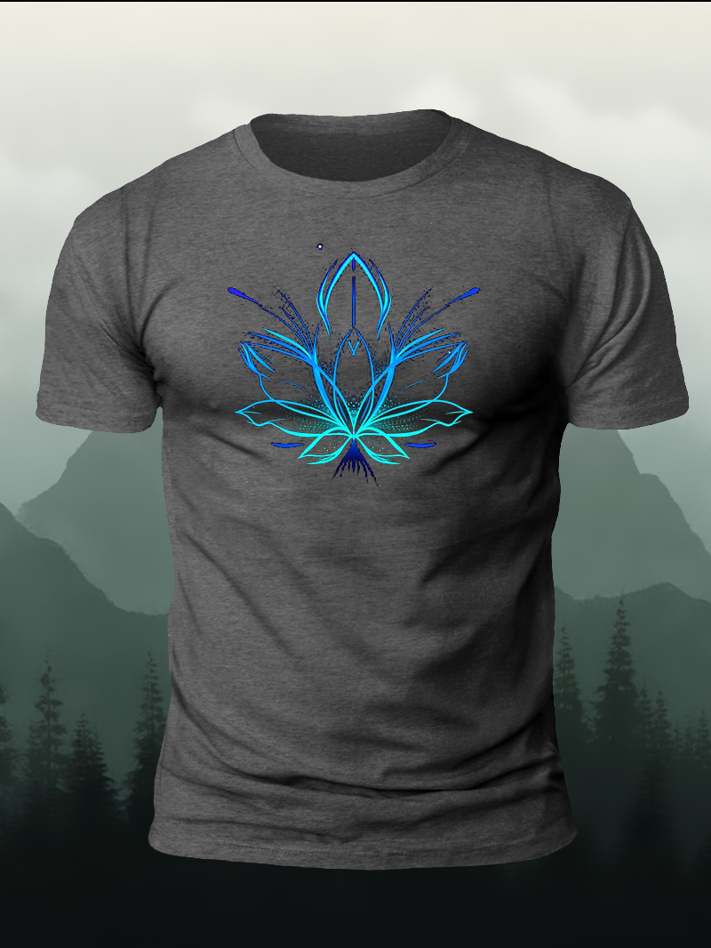 Blue Lotus Print Short Sleeve T-Shirt