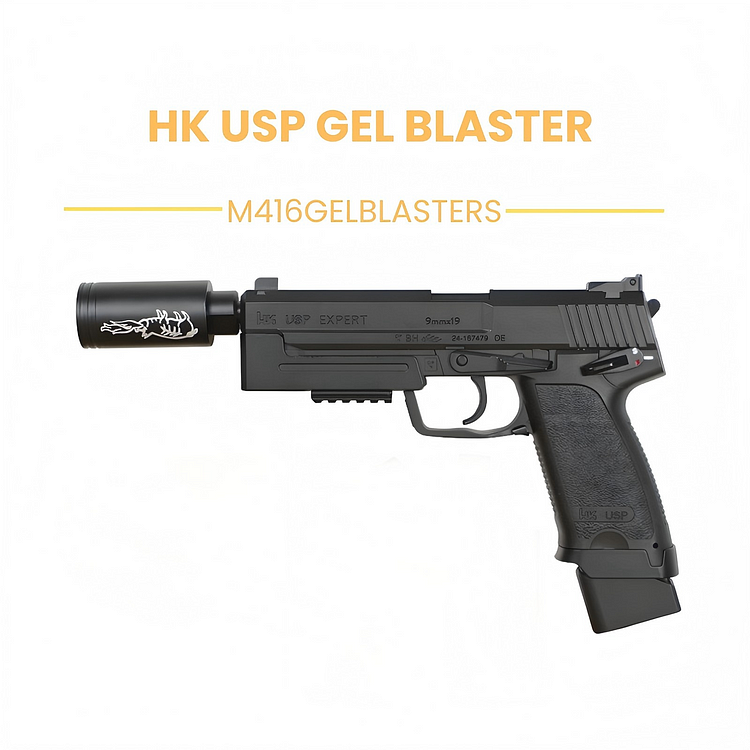 Front view of HK USP electric gel blaster with full-size design