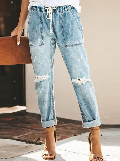 Drawstring Straight Cut Jeans