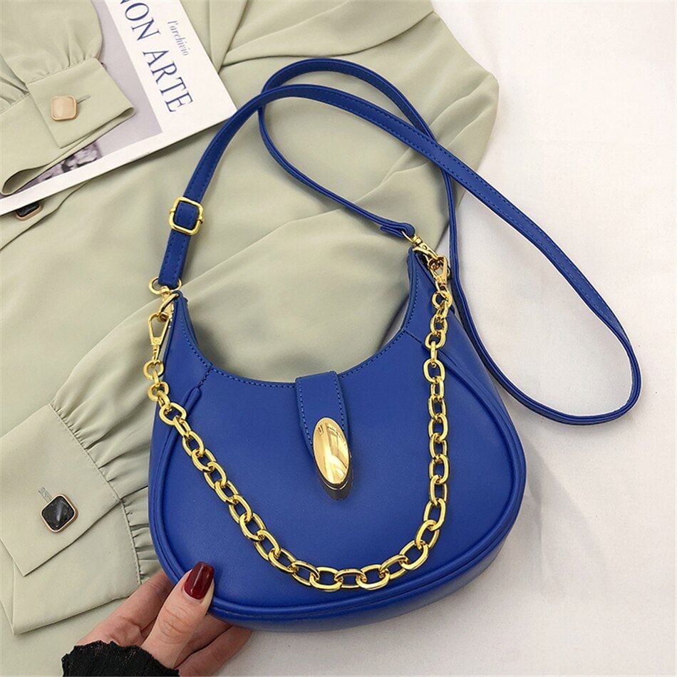 Mongw Female Small Half Moon Bag Luxury Brand PU Leather Shoulder Crossbody Bags for Women 2022 Trend Chain Purses and Handbags