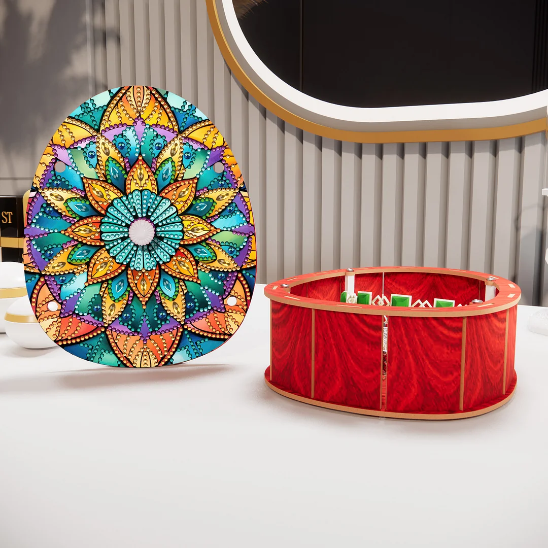 Mandala DIY Diamond Art Crystal Painting Storage Box Egg-Shaped Wood Container