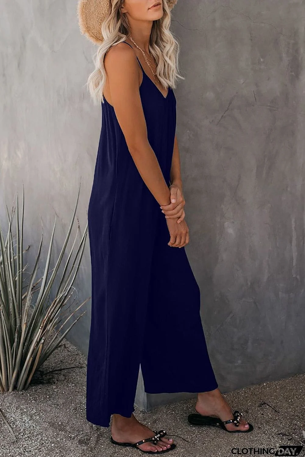Spaghetti Straps Wide Leg Pocketed Jumpsuits