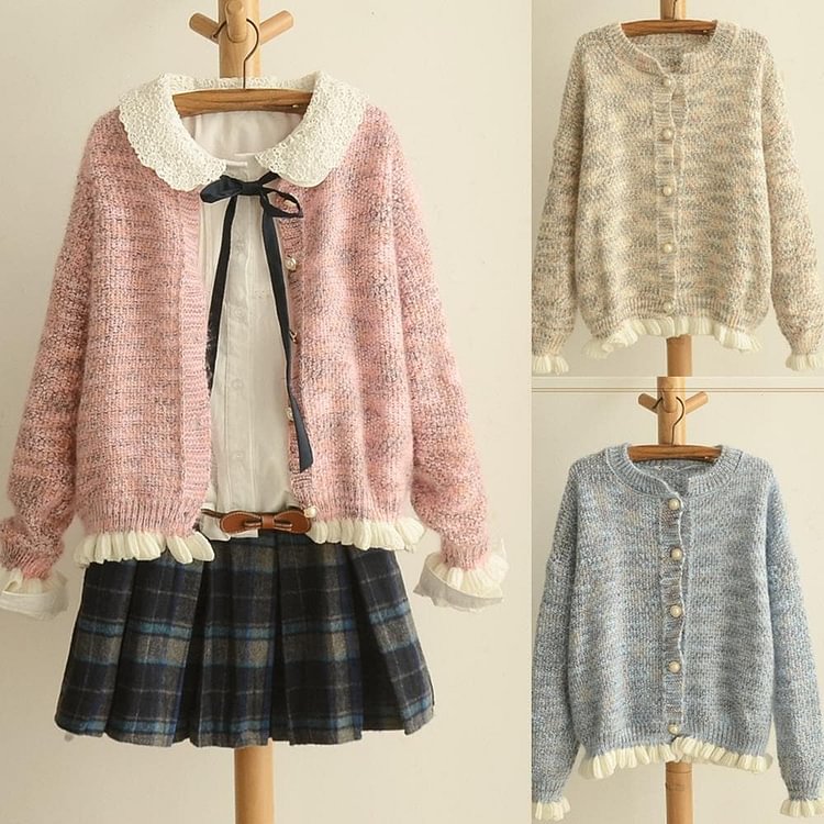 Pink/Beige/Blue Mori Girl Knitted Sweater Cardigan Coat SP153471