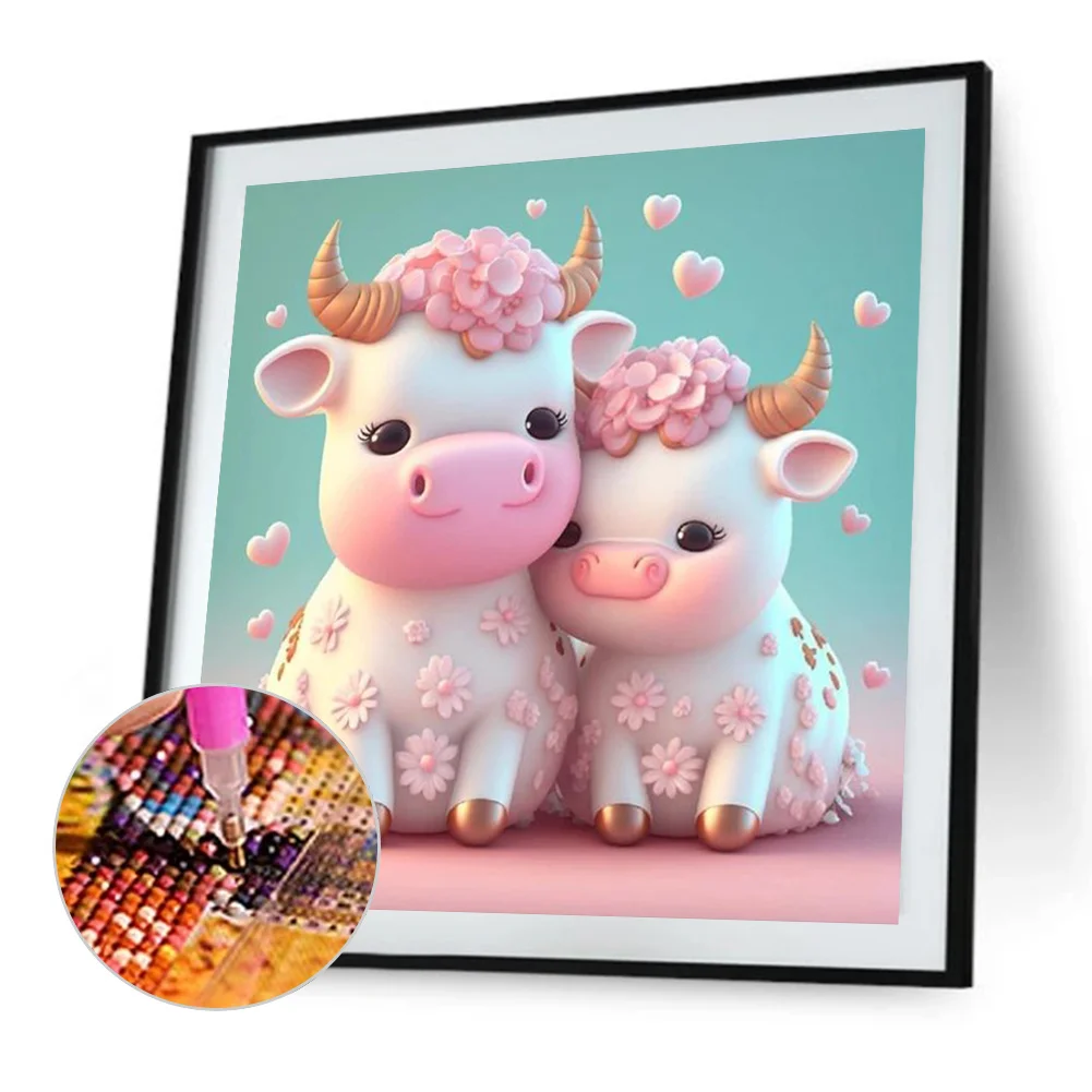 Full Round Diamond Painting 30*30cm - Cartoon Cow