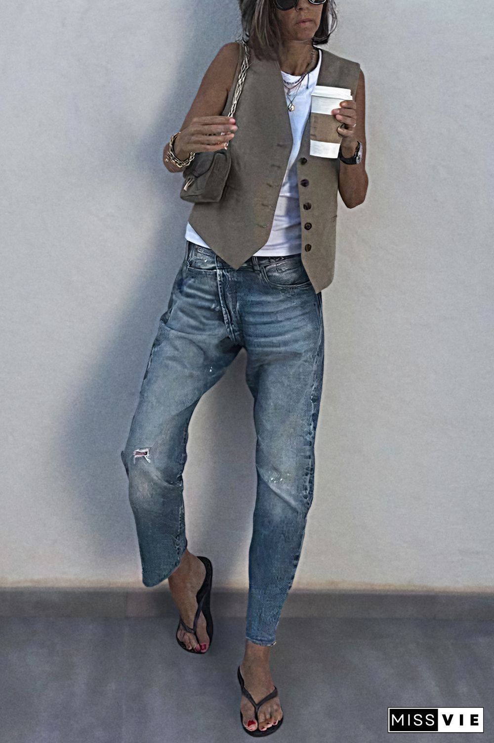 Ripped Raw Hem Low Waist Straight Leg Crop Jeans