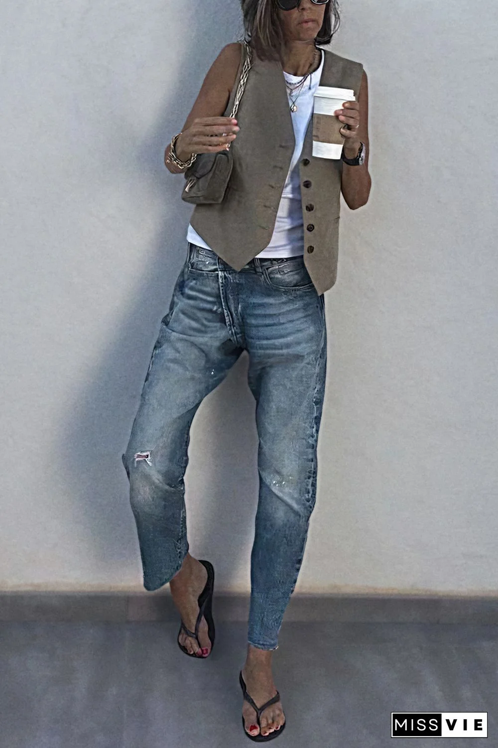 Ripped Raw Hem Low Waist Straight Leg Crop Jeans