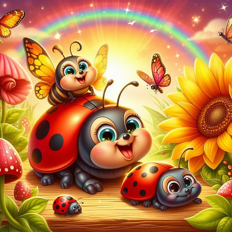 Seven-Spotted Ladybug On Flower Bush 30*30CM (Canvas) Full Round Drill Diamond Painting gbfke