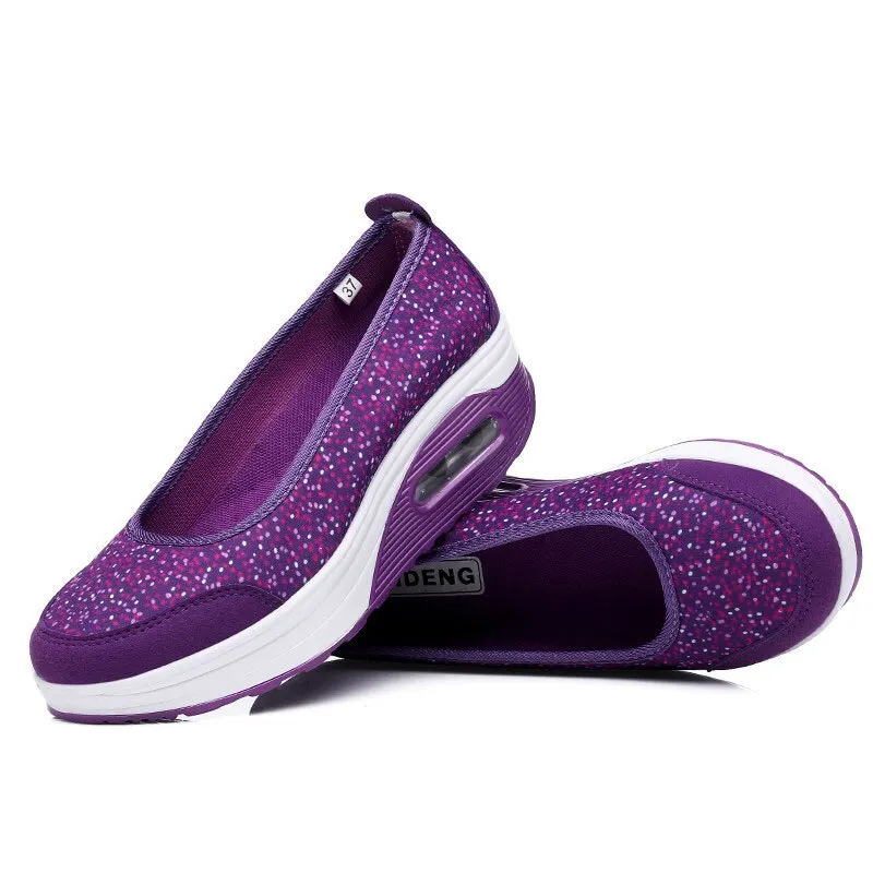 MWY Women Spring Autumn Shoes Stretch Fabric Casual Shoes Swing Wedges Platform Breathable Lady Shoes 4.5 CM Height Increasing