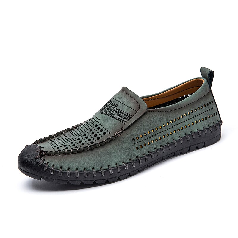 Men's Leather Hollow-Out Breathable Walking Casual Loafers | ARKGET