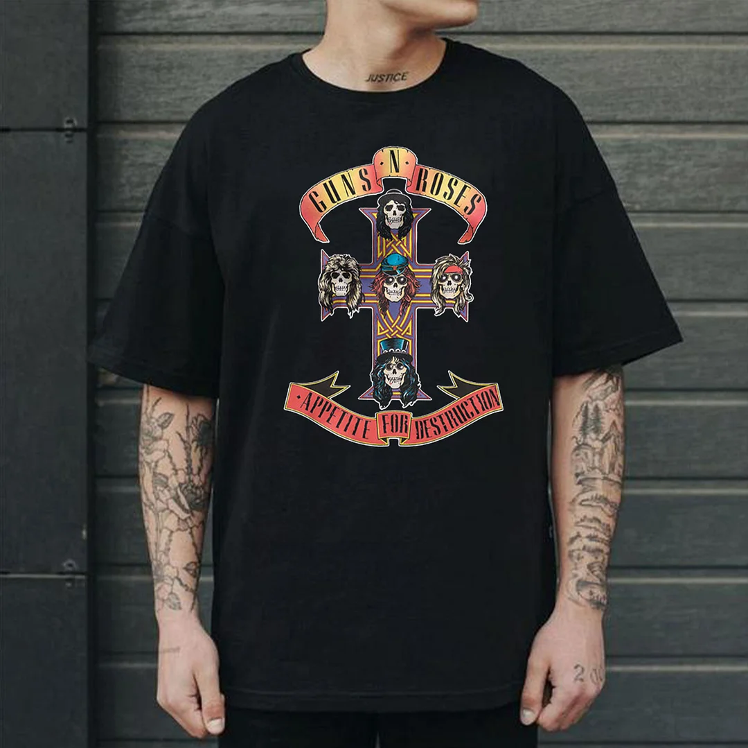 GUNS'N ROSES Skull And Cross Black Print T-shirt