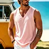 Linen V-Neck Sleeveless Tank Linen Top For Men Lightweight Breathable Summer Casual Wear by Inlyline