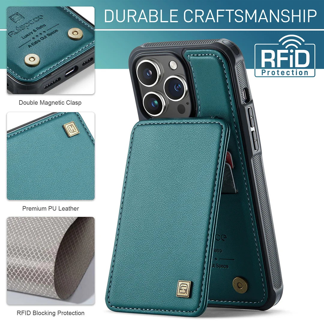 Double magnetic buckle flip up and down card case is suitable for iPhone series card back case