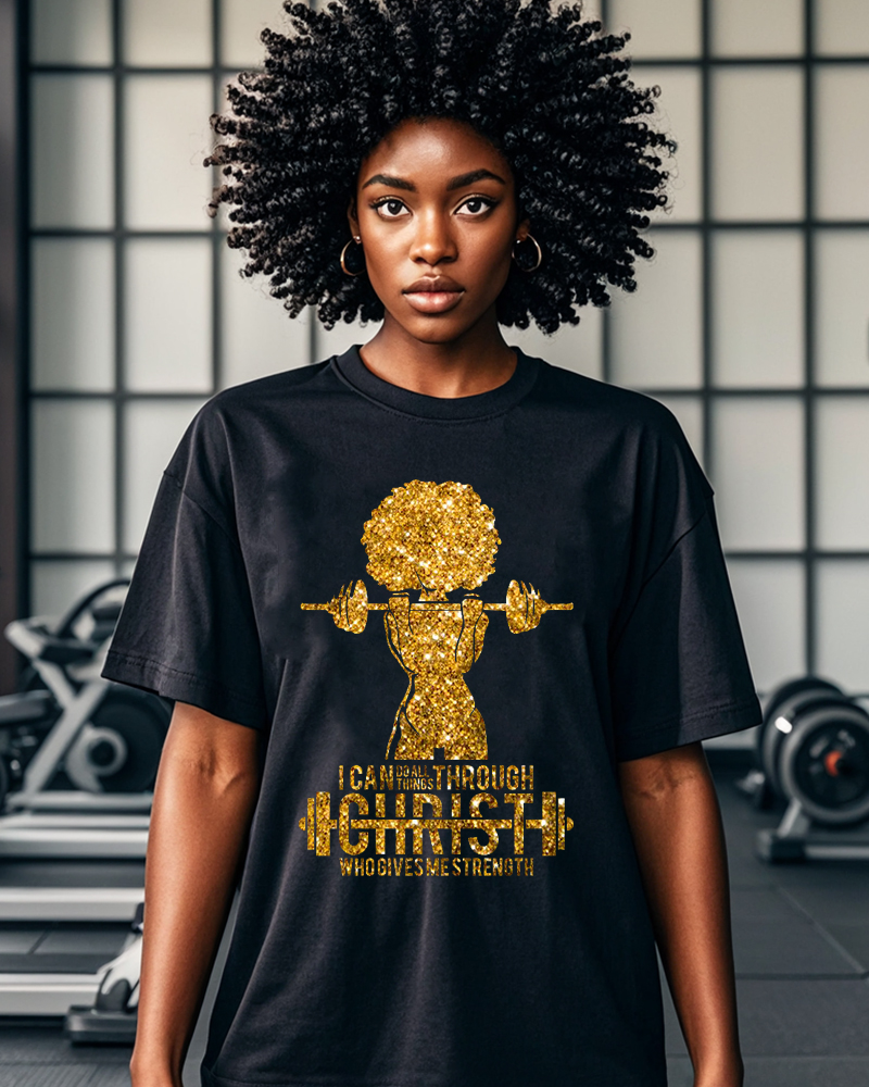 Black Girls Fitness Printed Round Neck Short Sleeve T-Shirt