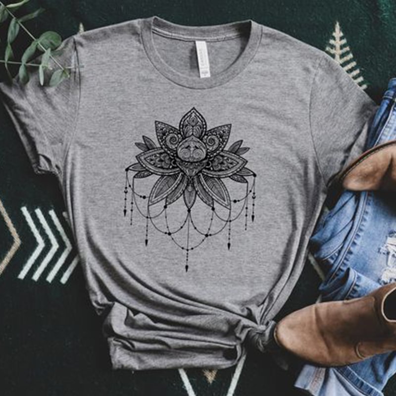   Bird Face Flower Printed Casual Crew Neck T-shirt - Neojana