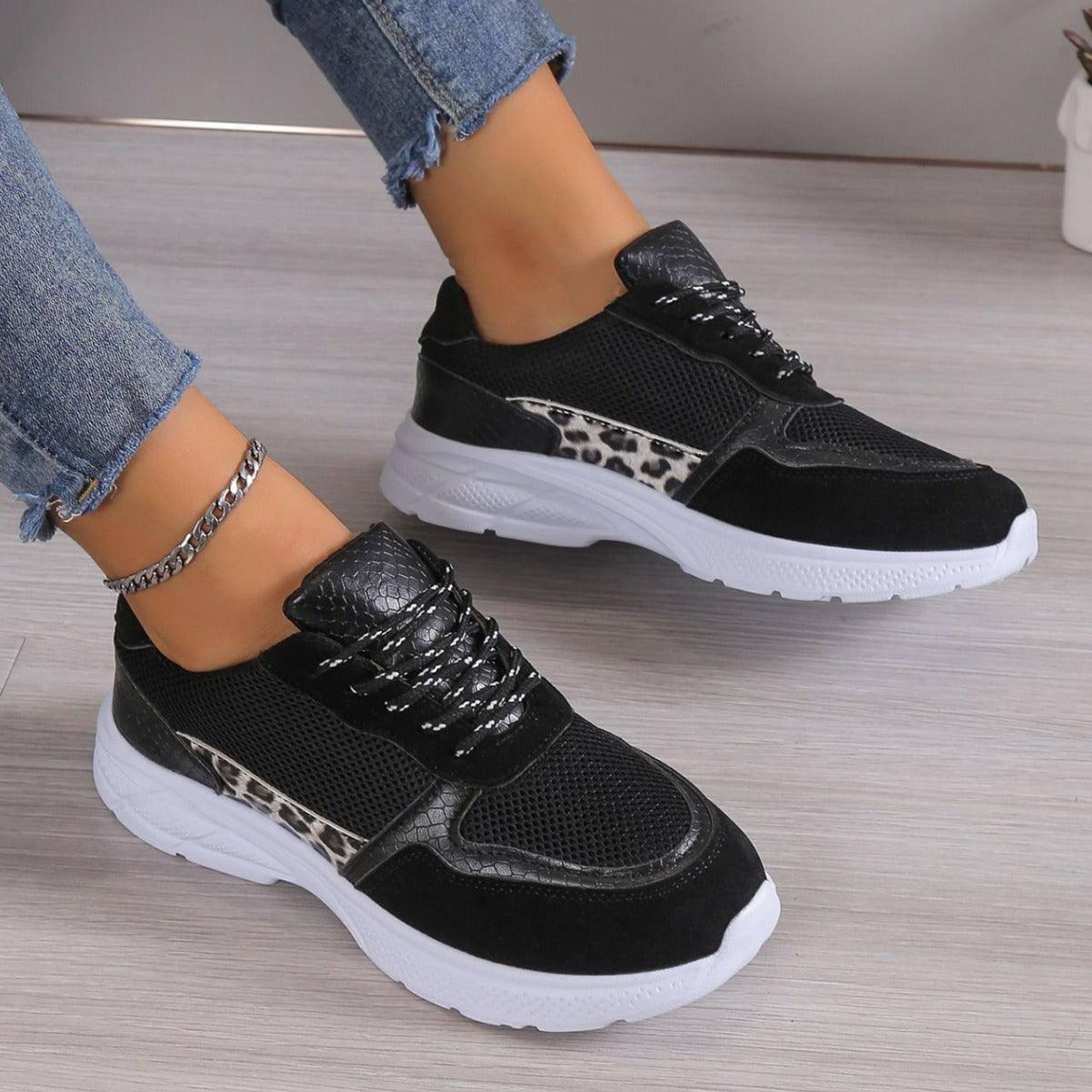 Women's Lace Up Sneakers Breathable Mesh Flat Shoes Fashion-6