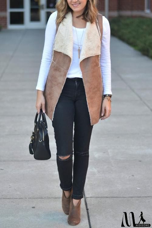 MidiSono - Lapel Faux Fur Vest