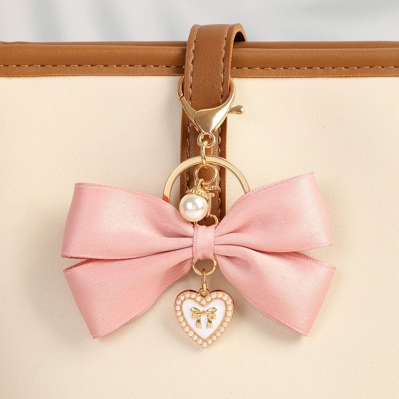 Sweet Heart Shape Bow Knot Alloy Cloth Bag Pendant Keychain
