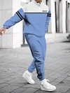 Men's fashion casual color match print long sleeve two piece set