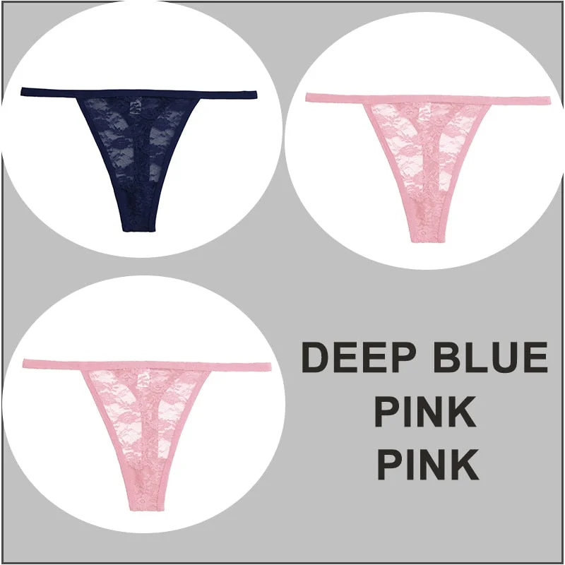 FINETOO 3PCS/Set Sexy G-string Panties Women Thongs  Lace Underwear Pantys Low-Waist Femme Underpants Mesh Transparent  Lingerie