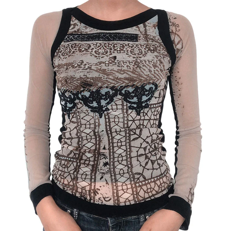 2021 Fairy Grunge Shirt Basic Mesh Print Top Women E Girl Gothic Punk Style T-shirts Tees Clothes Street Tops Womens Clothing