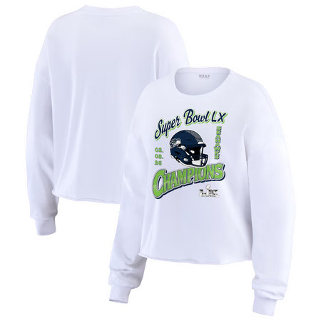 Women's Seattle Seahawks White Super Bowl LX Champions Cropped Long Sleeve T-Shirt