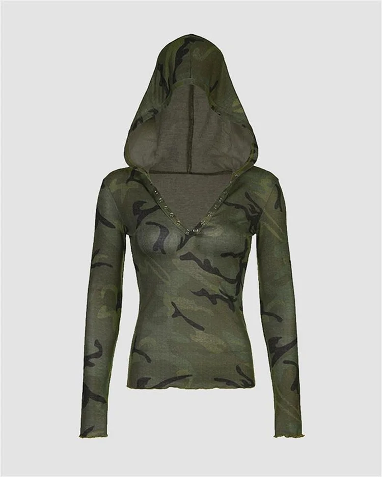 Army Green Hoodie Top