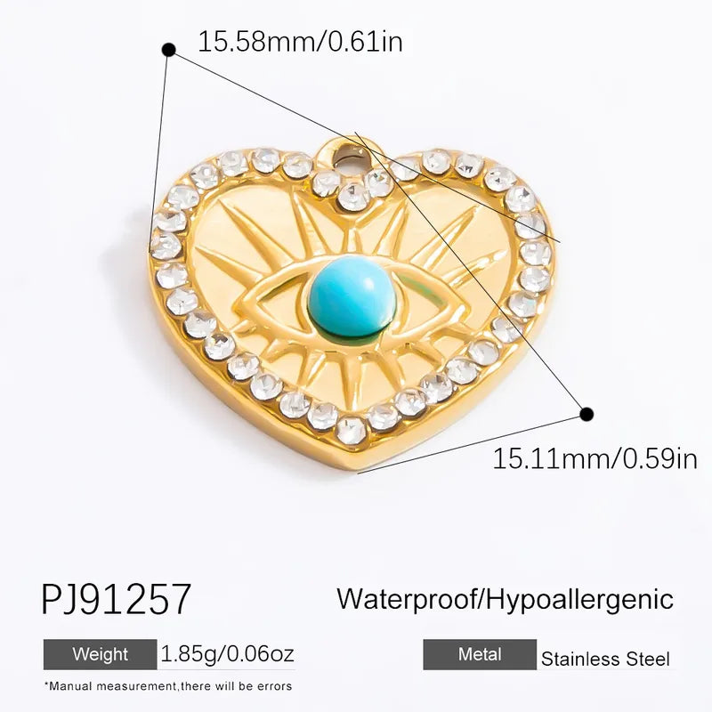 1 Piece 16.47mm 304 Stainless Steel Zircon Geometric Heart Shape Eye Pendant Jewelry Accessories