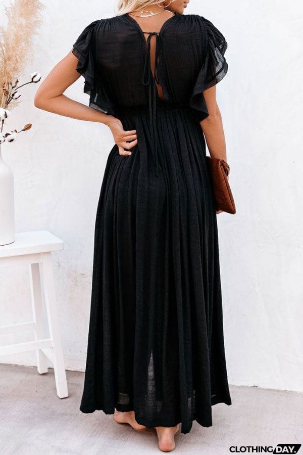 Fairy Air Fluttering V-neck  Ruffle Sleeves Dress