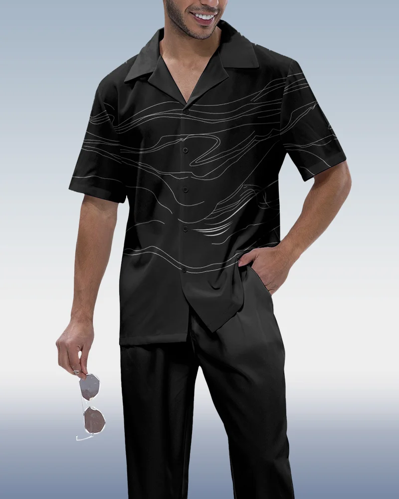 Suitmens Black Lineart Short Sleeve Walking Set